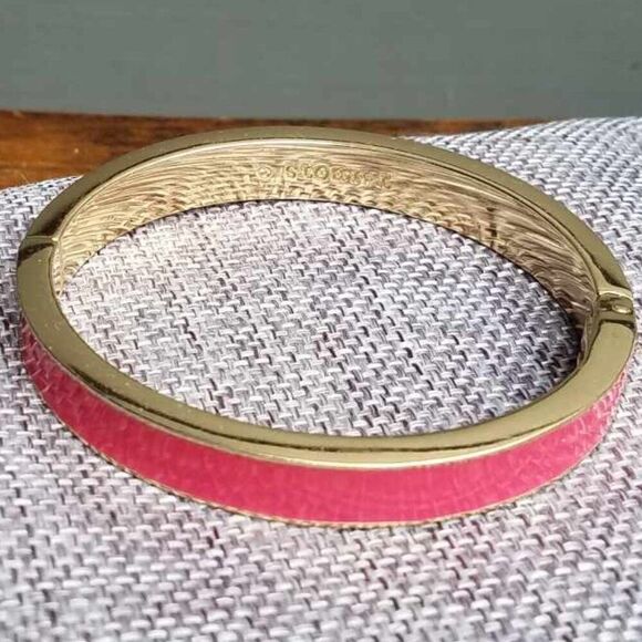Talbots Reddish Pink Hinged Enamel Bangle Bracelet - Picture 3 of 7